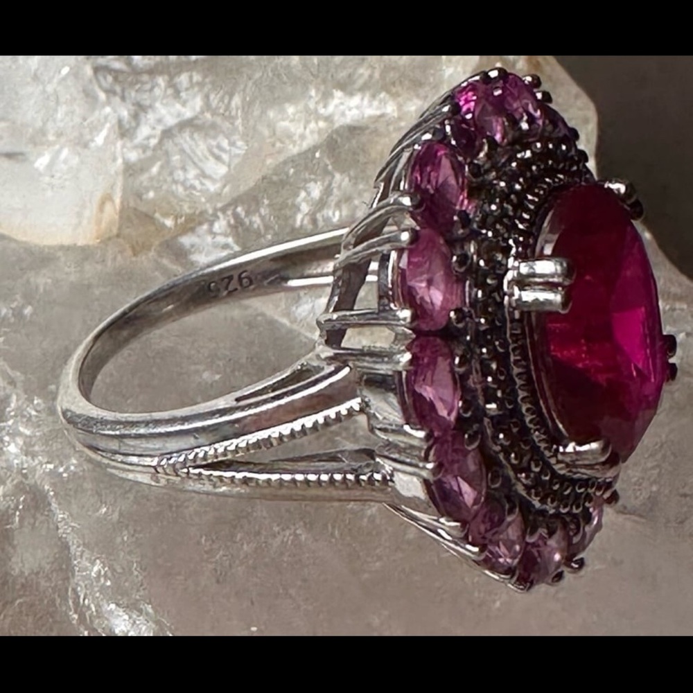 Radiant Red and pink Tourmaline Gemstone Ring size 8 - Picture 3 of 11